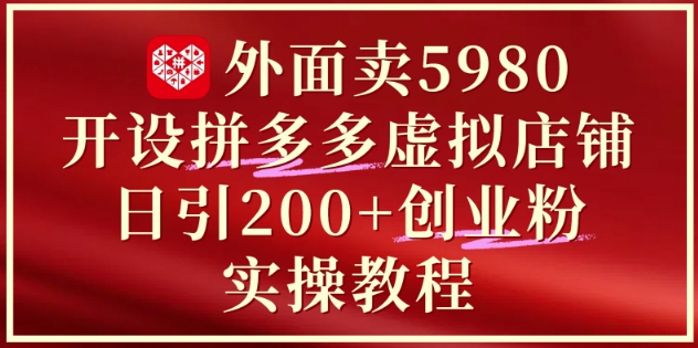 外面卖5980开设拼多多虚拟店铺：单日引流200+创业付费粉实战教程-ai轻创