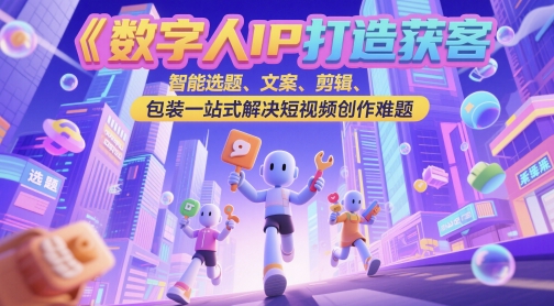 数字人IP打造获客变现实操课，智能选题、文案、剪辑、包装一站式解决短视频创作难题-ai轻创
