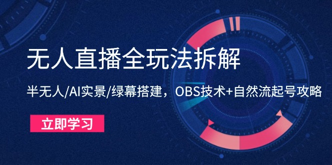 无人直播全玩法拆解：半无人/AI实景/绿幕搭建，OBS技术+自然流起号攻略-ai轻创