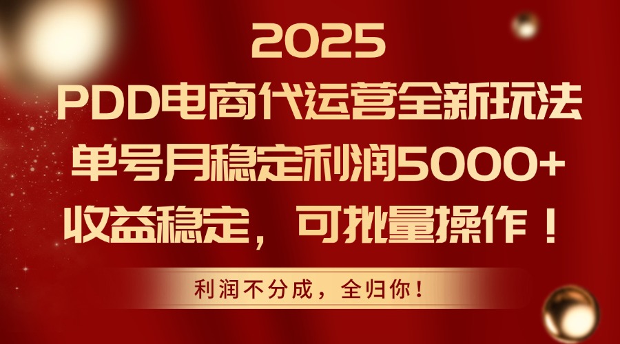 2025PDD电商代运营全新玩法，单号月稳定利润5000+，收益稳定，可批量操作-ai轻创