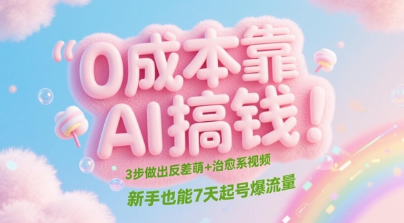 0成本靠AI搞钱！3步做出反差萌+治愈系视频，新手也能7天起号爆流量-ai轻创