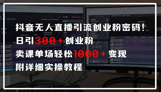 抖音无人直播引流密码！日引300+创业粉 单场轻松1000+变现 附详细实操教程-ai轻创