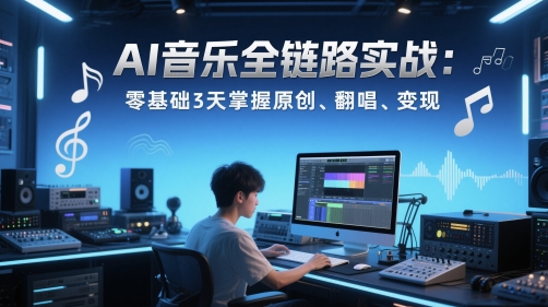 AI音乐全链路实战变现课：零基础3天掌握原创、翻唱、变现-ai轻创
