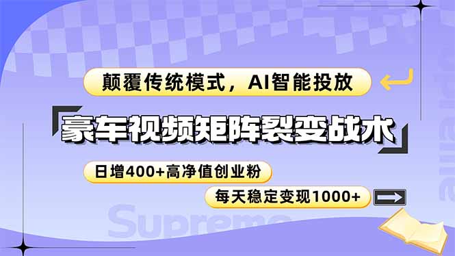 豪车视频矩阵裂变战术，颠覆传统模式，AI智能投放，日增400+高净值创业...-ai轻创