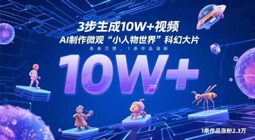 3步生成10W+视频，AI制作微观“小人物世界”科幻大片，条条万赞，1条作品涨粉2.3W-ai轻创