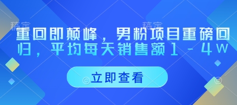 重回即颠峰，男粉项目重磅回归，平均每天销售额1-4W-ai轻创