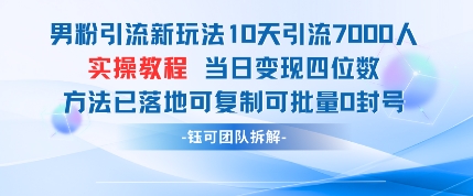 男粉引流新玩法10天引流7000人当日变现四位数可复制可批量0封号-ai轻创