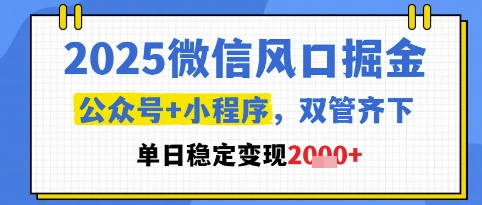 2025微信风口掘金，公众号+小程序双管齐下，单日稳定变现1k+【揭秘】-ai轻创