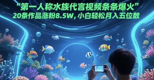 第一人称水族代言视频条条爆火，20条作品涨粉8.5W，小白轻松月入五位数-ai轻创