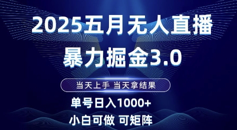 2025五月无人直播暴力掘金3.0，当天上手，当天拿结果，单号日入1k+小白可做可矩阵【揭秘】-ai轻创
