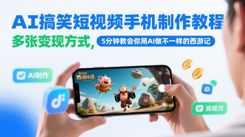 AI搞笑短视频手机制作教程，多张变现方式，5分钟教会你用AI做不一样的西游记-ai轻创