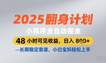 2025小程序全自动掘金，48 小时可见收益，日入8张，长期稳定靠谱，小白宝妈轻松上手【揭秘】-ai轻创
