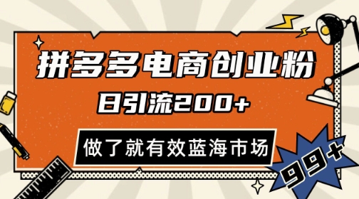 拼多多引流电商创业粉，日引200+，可矩阵放大，做了就有效【揭秘】-ai轻创